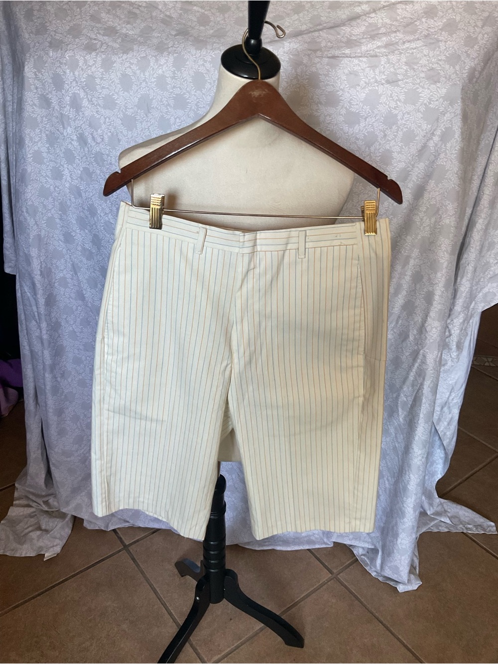 Vintage Levi's Cream Shorts with Thin Blue Pinstripes